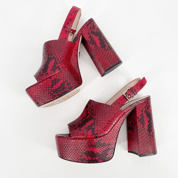 Miu Miu Red Black Snakeskin Embossed Leather Platform Block Heel Sandals IT 40 - Picture 5 of 13